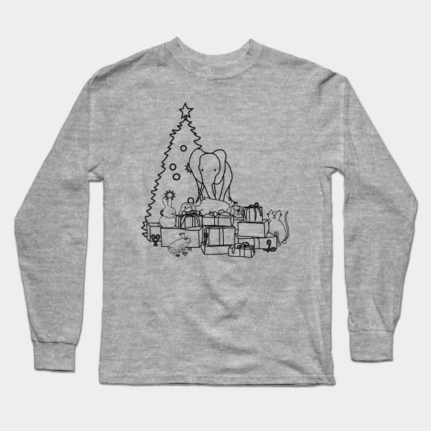 Merry Christmas from the Cute Animals Line Drawing Long Sleeve T-Shirt by ellenhenryart